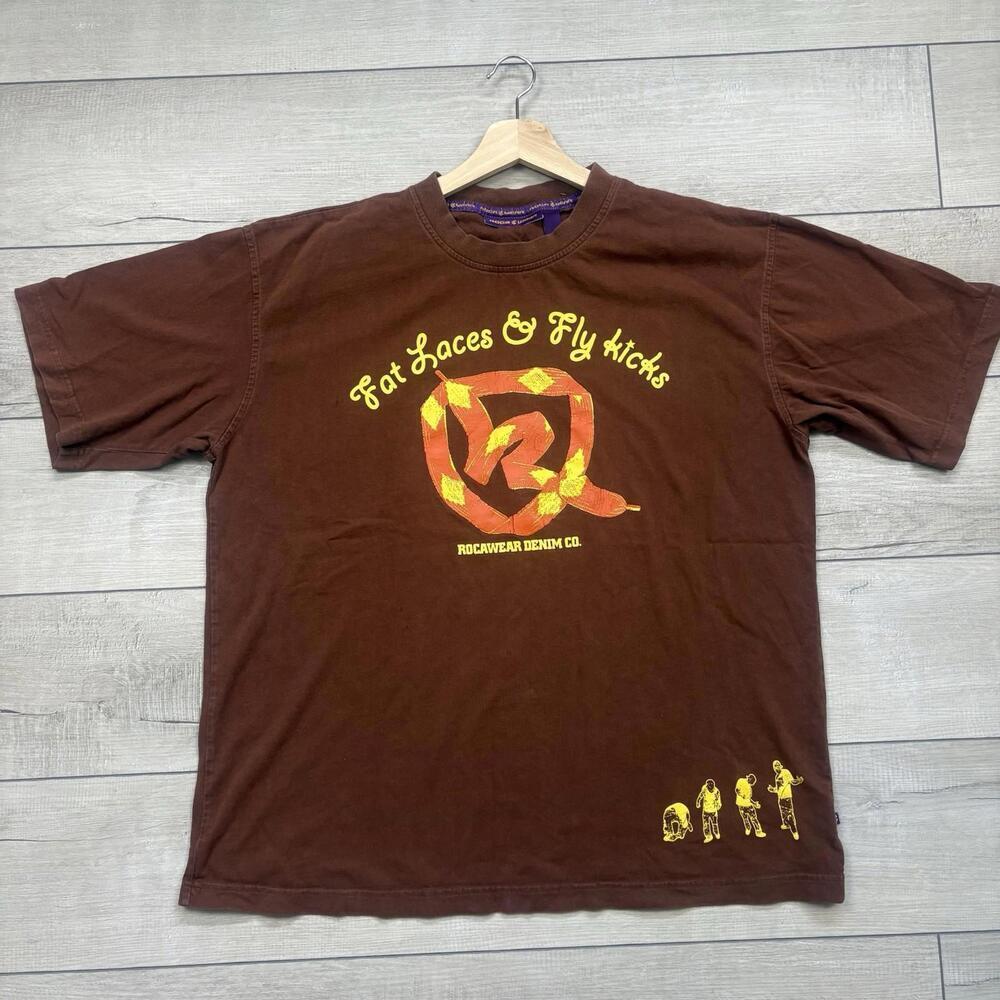 Vintage Rocawear Fat Laces & Fly Kicks Brown Graphic Tee Men XL Hip Hop Y2K